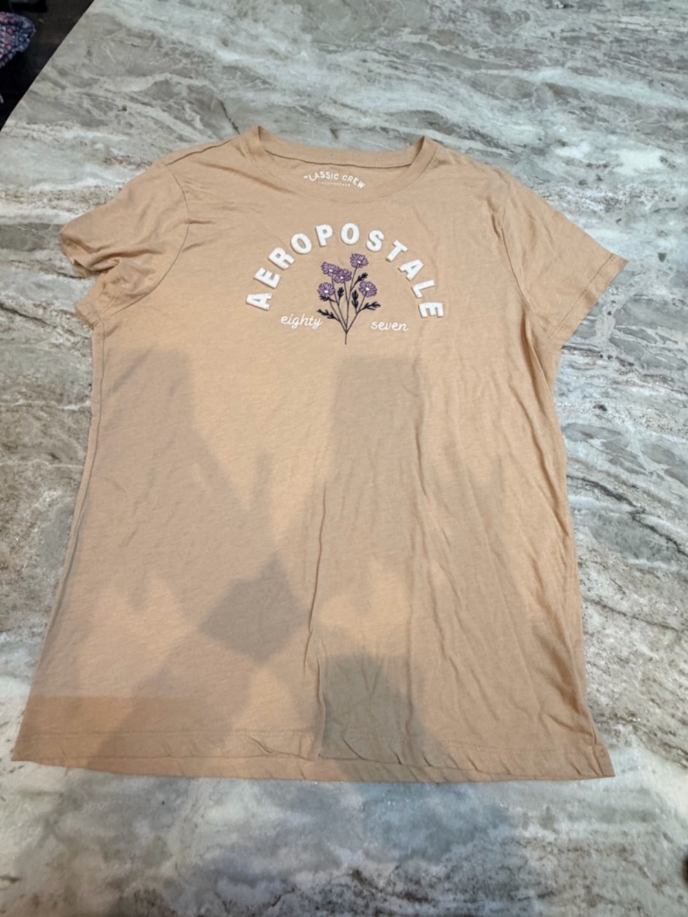 Aeropostale Graphic Tee XL Beige Floral Logo Short Sleeve Casual